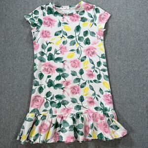 Kidpik Floral Ruffle Hem Tshirt Dress Girls Medium 10 Cap Sleeve Pink green